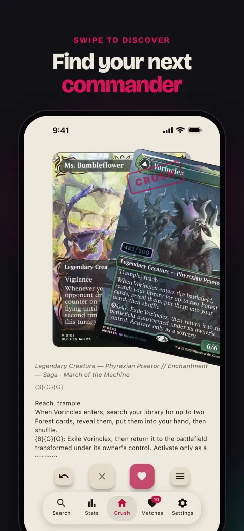 Swipe deck: find your next commander